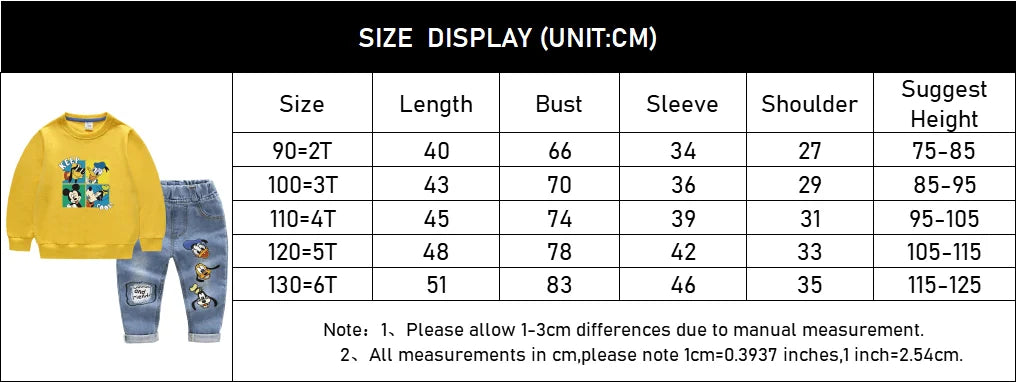 Fashion Baby Boys Cotton Clothing Sets Kids Cartoon Mickey Mouse Long Sleeve Tops + Jeans Pants 2Pcs for Children Tracksuits