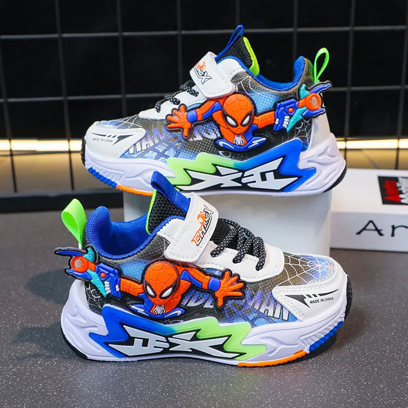 Kids'Casual Shoes Mesh Spider-Man Spring Shoes For Boys Flat Outdoor Basketball Anti-slip Breathable Blue Red Shoes Size 27-38