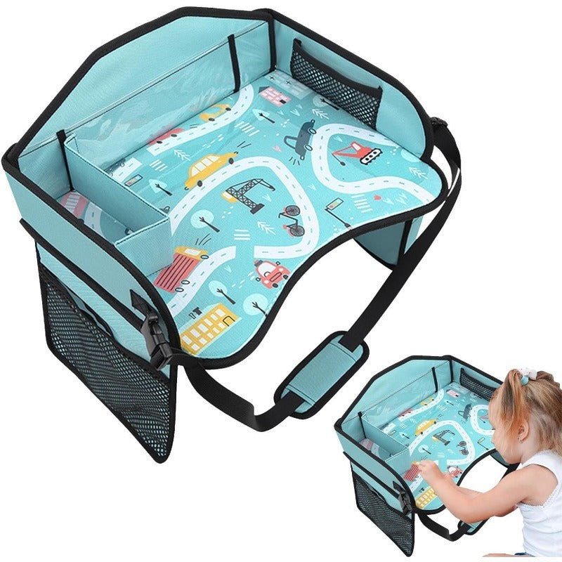 Kids Travel Tray for Toddler & Kids Car Seat, Lap Tray for Airplane, Carseat Table Tray with Organizer for Road Trip Activities