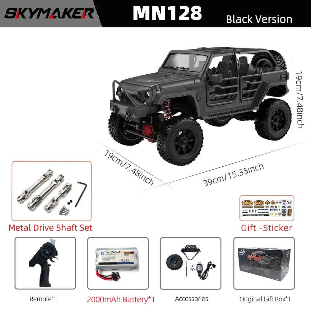MN128 1/12 RC Car 4WD Jeep Model 2.4G Remote Control LED Light 4X4 Off Road 4WD Climbing RC Truck Electric Toy Car Gift for Boy