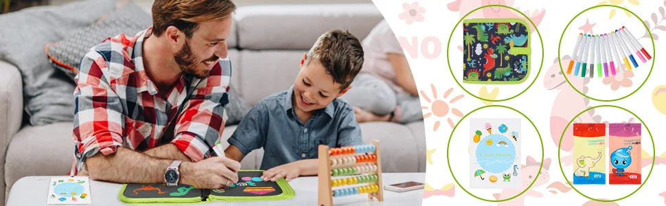 Green Dinosaur Erasable Book Doodle Set Magic Drawing Book Reusable Drawing Book 12 Watercolor Pens 14 Page Drawing for Kids