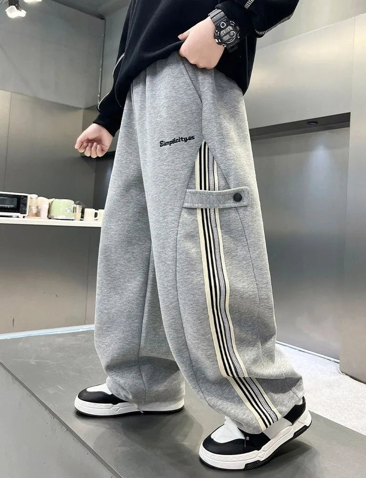 Boys Autumn 2025 Trendy Loose Sweatpants Casual Comfortable Outdoor Sports Pants for Tween Boys Size 8-12