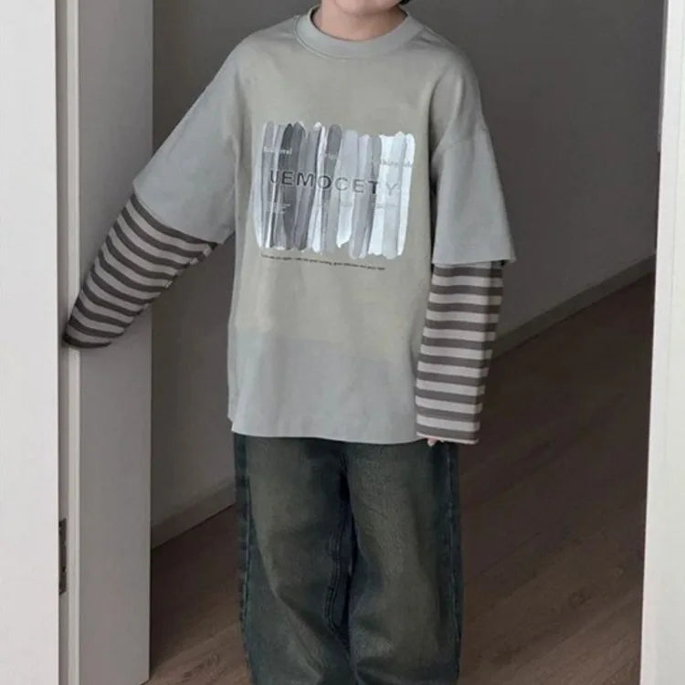 Long Sleeve T-shirt Child Children's Boy's Clothing Tees Cartoon Fashion Clothes for Boys Tee Wear Year Old Kids Top Korean 2025