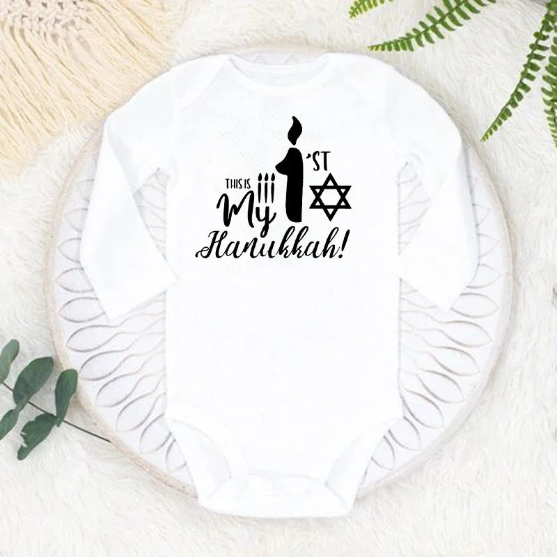 My 1st Hanukkah Chanukah Newborn Bodysuits Happy Hanukkah Baby Rompers Infant Body Long Sleeve Jumpsuit Clothes