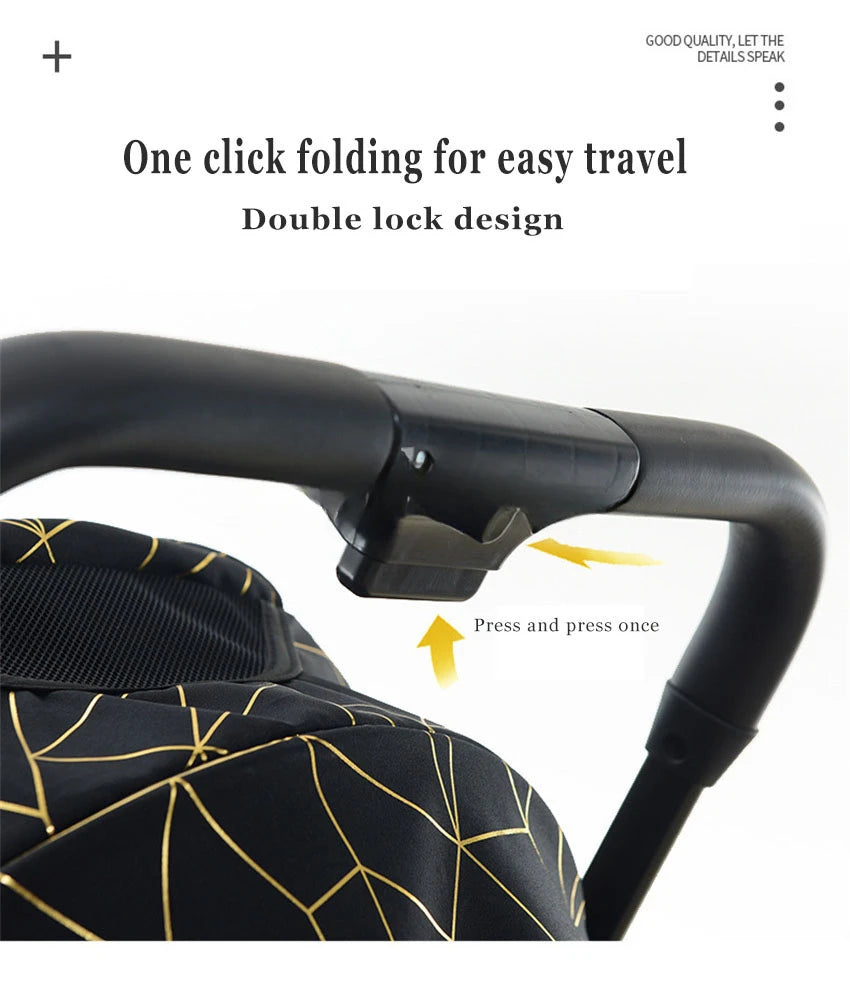 Lightweight Baby Stroller with Large Canopy Double Brake Travel Stroller for Airplane One-hand Folding Stroller Sit and Lying