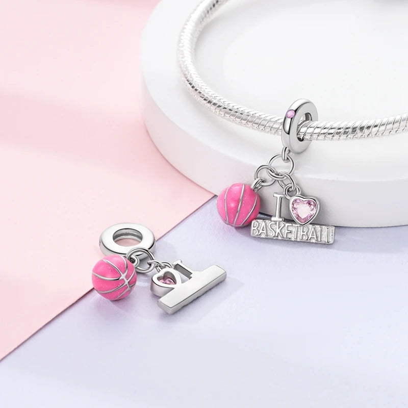 Pink Girl Series 925 Sterling Silver Alphabet Charms Beads Cute Letter Fit Original Bracelet Bangle Necklace DIY Jewelry