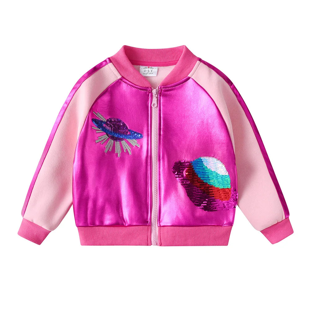 VIKITA Girls Zipper Jacket Children Cosmos Sequined Jacket Toddlers Fashion Sports Casual Costumes Infant Kids Pink Sportswear