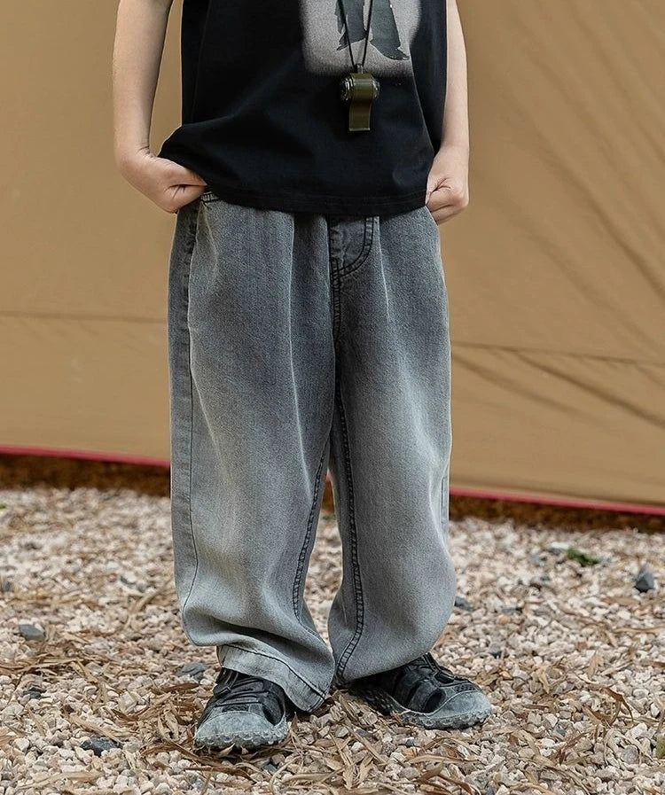 Boys Thin Tencel Denim Cooling Curved Pants 2025 New Style Ultra-Thin Kids Mosquito Repellent Long Pants Medium & Small Size