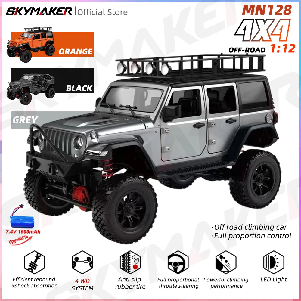 MN128 1/12 RC Car 4WD Jeep Model 2.4G Remote Control LED Light 4X4 Off Road 4WD Climbing RC Truck Electric Toy Car Gift for Boy