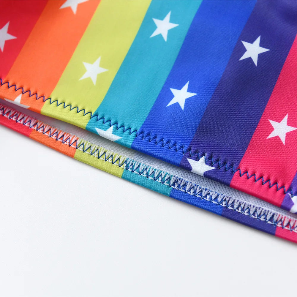 VIKITA Kinder-Badeanzug-Sets für Mädchen, Regenbogenfarben, Streifen, Sternenmuster, Strandmode, Reisemode, süßer Bikini, 2-teilig, 4-10 Jahre