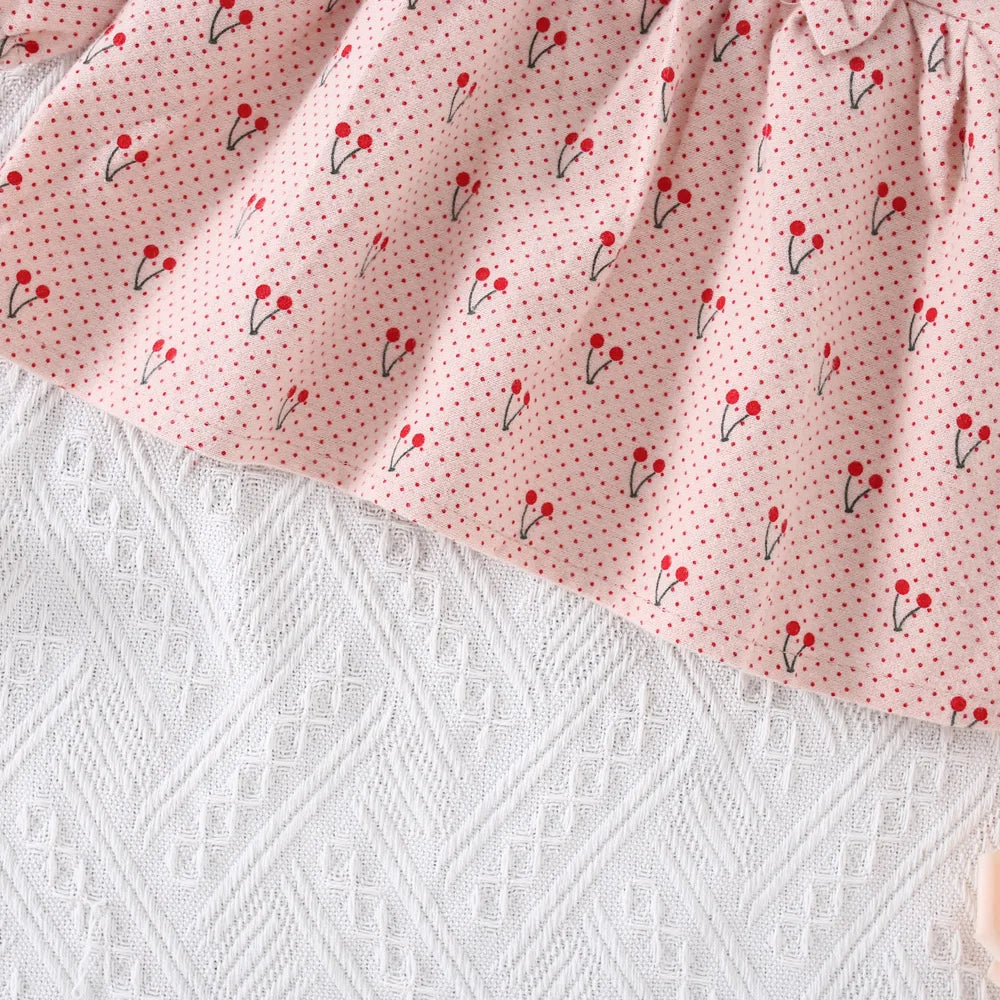 0-3 Year Old Baby Girl Dress, Spring And Autumn New Sweet Bow Cherry Long Sleeved Children'S Clothing