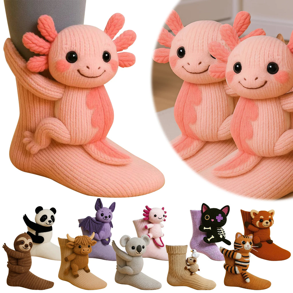 1-3 Pair 3D Knitted Animal Socks Warm Thick  Breathable Middle Tube Socks Cute Floor Socks Christmas Gift For Kids Adults ﻿