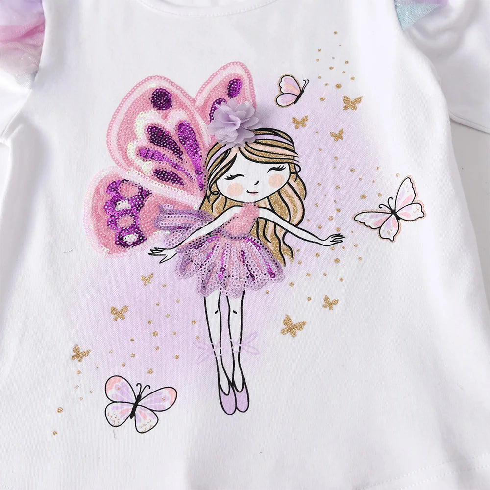 VIKITA Children Cotton Casual Daily Tops and Tees Kids Toddlers Elf Cartoon White Flare Sleeve Autumn Spring T Shirt 10-12 Yrs