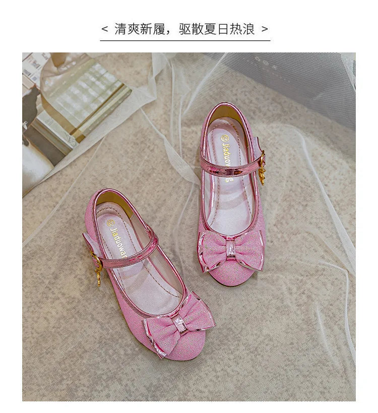 Girls Sandals Rhinestone Butterfly Latin Dance Kids Shoes Children High Heel Princess Shoes Glitter Leather Party Dress Wedding