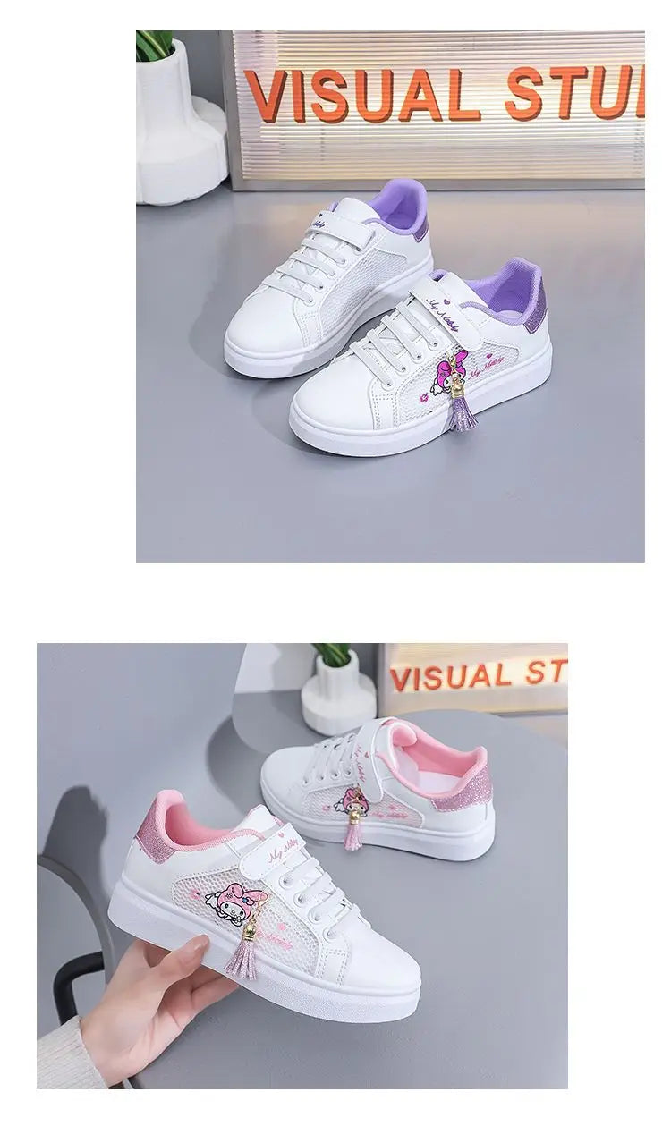 Sanrio hello kitty  spring autumn non-slip net shoes girl casual shoes cartoon board shoes kuromi sports shoes cute Sneakers