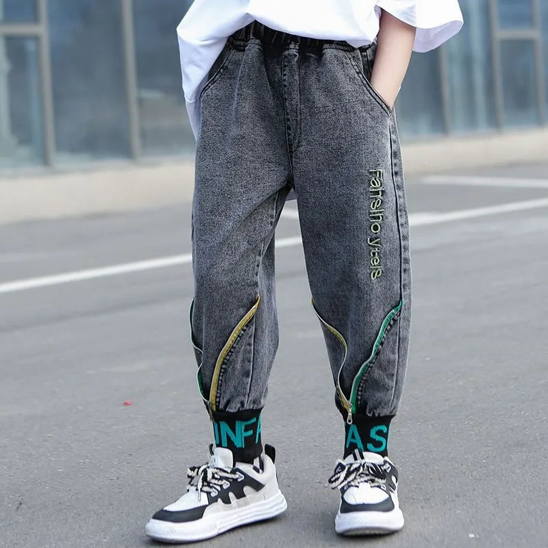 Kids' Loose Fit Dad Jeans for Boys & Girls, Big Kids Spring Autumn School Jeans, Stylish & Trendy Long Pants