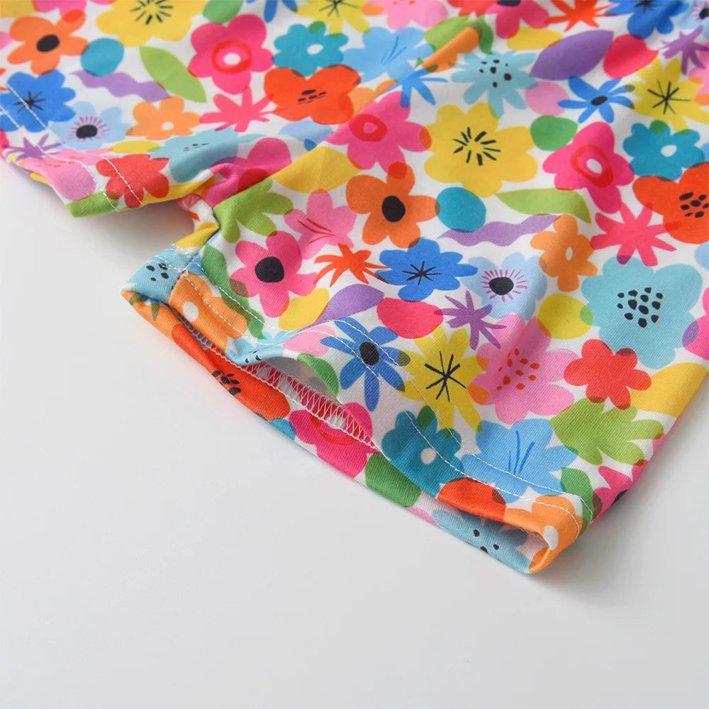 VIKITA Girls Clothing Sets for Summer Kids Rabbit Floral Print Cotton Short Sleeve T Shirt and Pants 2 Pcs Suit Clothes Sets