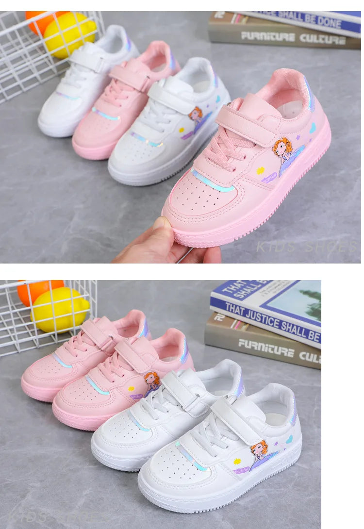 Disney Ariel Princess Kids Tennis Sneakers Children Running Girls Sport Shoes Pink White Breathable Hook Loop Boy Child Sneakers
