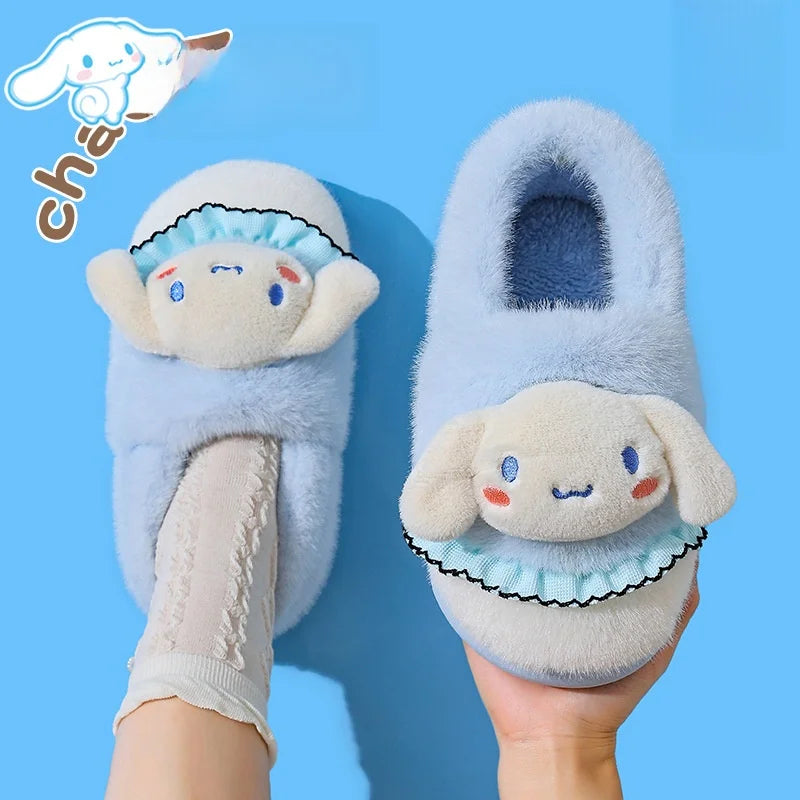 Kids' Slippers House Shoes Cartoon Kuromi With Heel Cover Winter Shoes For Girls Warm Anti-slip Pink Pruple Shoes Size 35-41