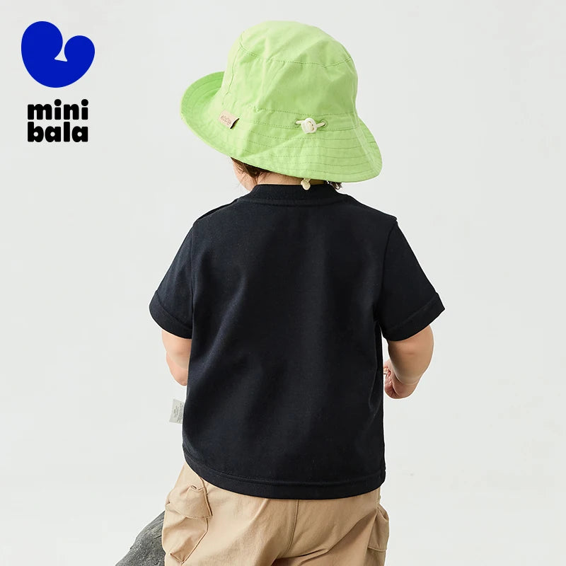 Mini Bala Boys And Girls Kids Short Sleeve T-Shirt 2025 New Spring White Black Baby Pure Cotton Top for Daily Life Casual