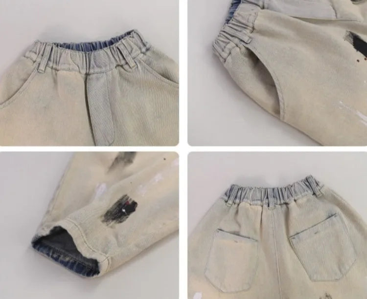 2025 Spring/Autumn Boys' Hip-Hop Long Pants, Kids' Size 12-14 Versatile Graffiti Casual Streetwear Trousers