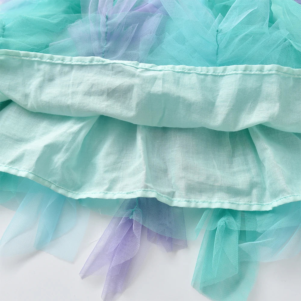VIKITA Toddlers Girls Mermaid Print Dress Kids Colorful Gradient Layered Mesh Tulle Elegant Birthday Party Princess Tutu Dresse