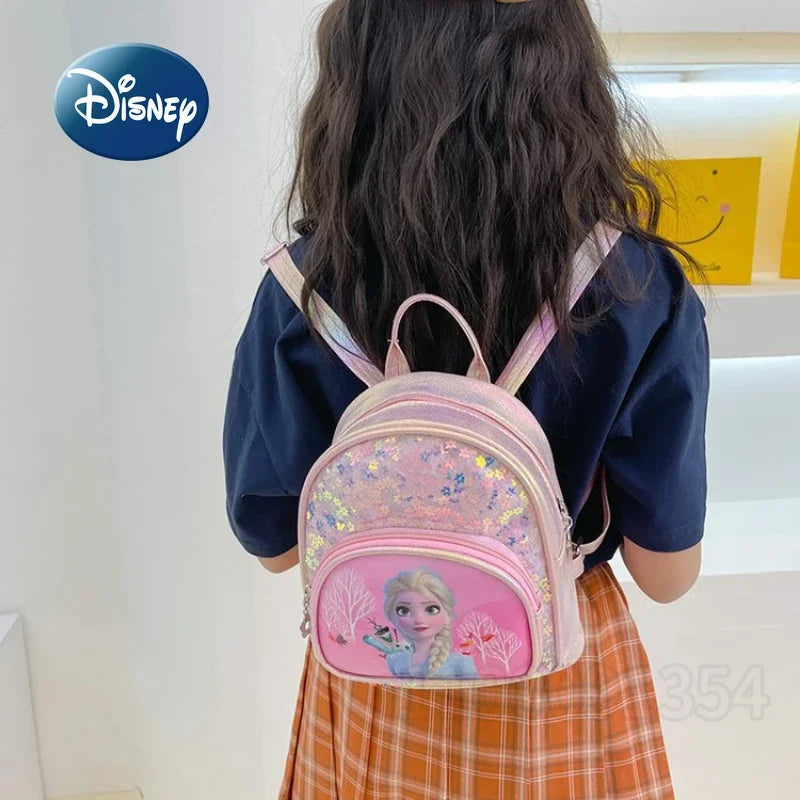 Disney Frozen Girls Backpack Elsa Princess New Girls Backpack Cartoon Cute Sequins Fashion Trend Kindergarten School Bag