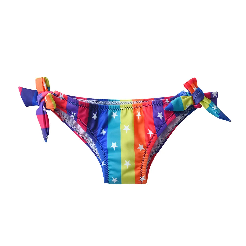 VIKITA Kinder-Badeanzug-Sets für Mädchen, Regenbogenfarben, Streifen, Sternenmuster, Strandmode, Reisemode, süßer Bikini, 2-teilig, 4-10 Jahre