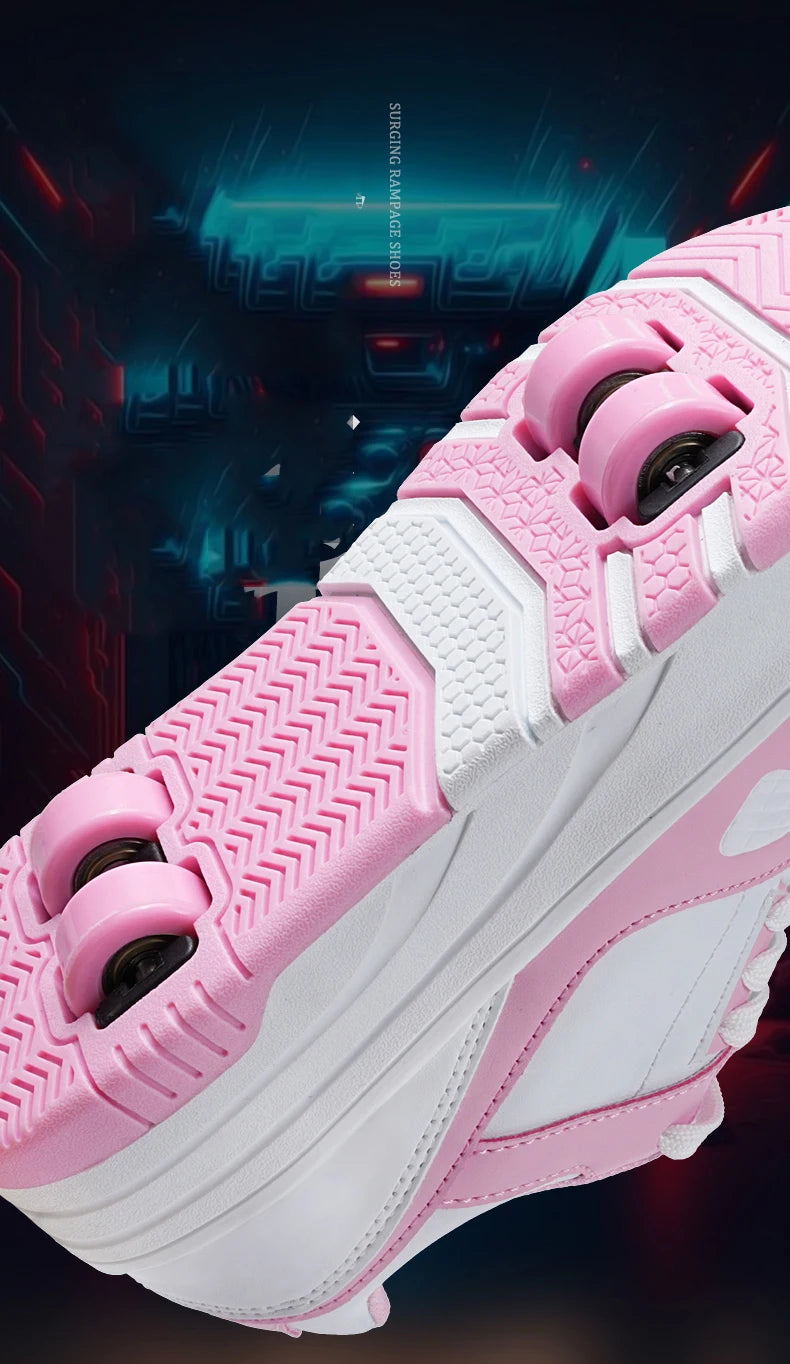 Four wheel roller shoes Boys girls walking shoes Casual outdoor sports slide and shrink school students pulleys shoes sneakers