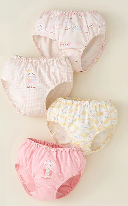 4PCS Cotton Soft Antibacterial Briefs for Girls Breathable Comfort Panties 3+y Young Children Clothing Kids Cute Print Underwear