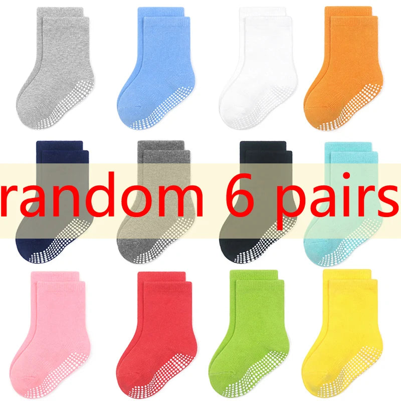1/3/6/9/12 Pairs Kids Cotton Socks Sets for Baby Boys Girls 2025 White Non-slip Comfy Breathable Baby Trampoline Floor Socks