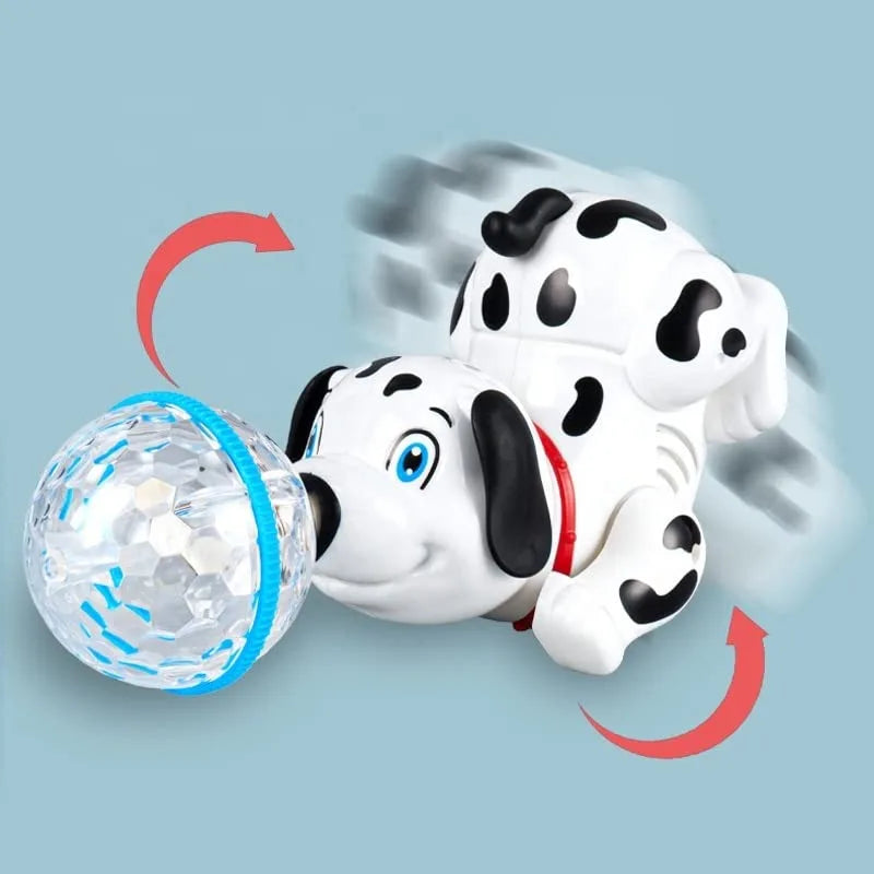 Spinning Dalmatian Toys Bump and Go Dancing Dog with Ball Music & Colorful Flashing Lights for Small Babies Infant Toddlers