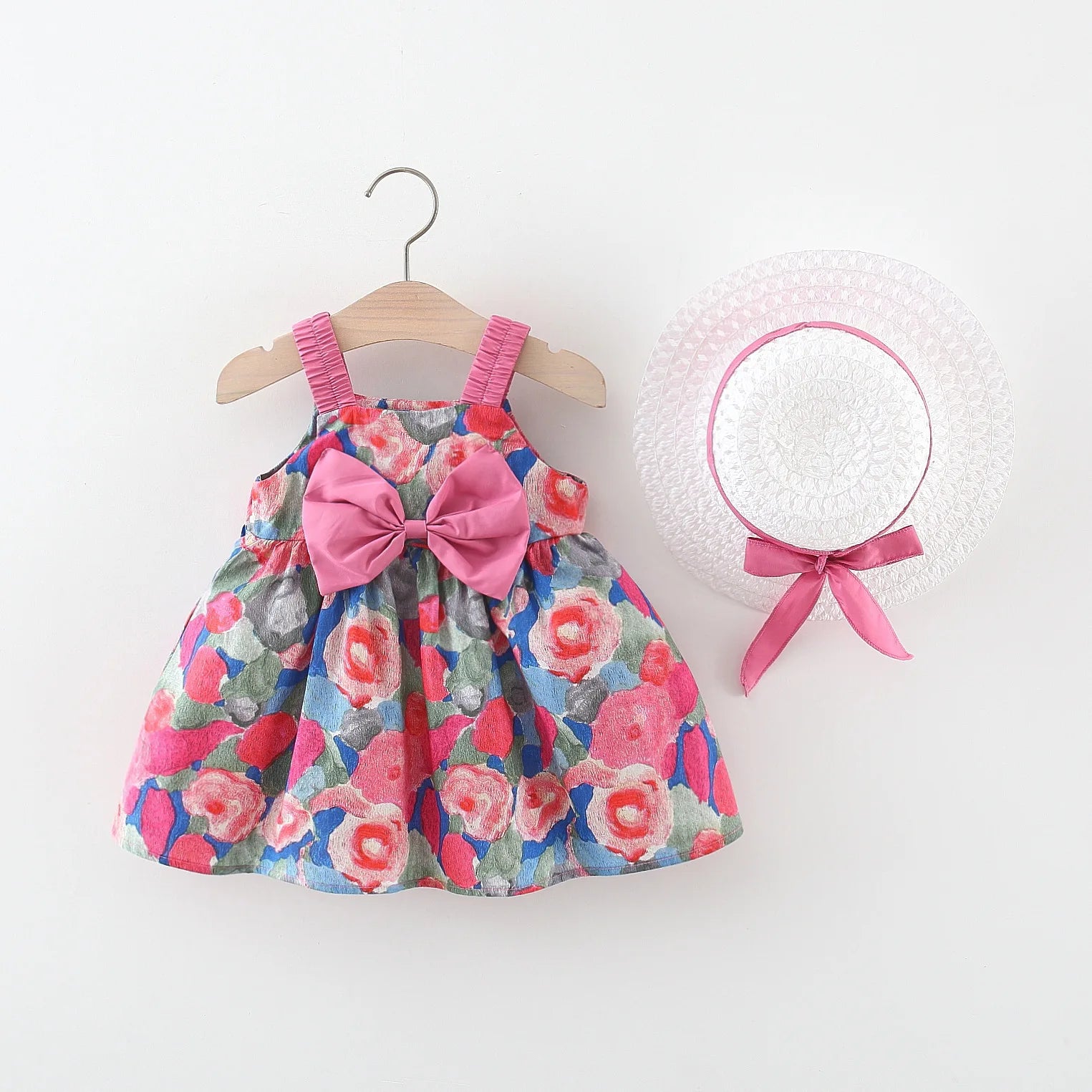 (0-3 Year Old Baby Girl Dress) Summer New Small Floral Bow Children'S Sleeveless Clothes, Free Bow Hat Included
