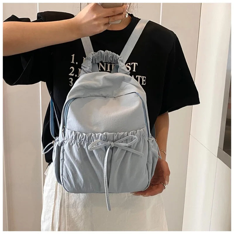 Personalized Embroidered Name Simple Versatile Drawstring Bow Backpack Large Capacity Backpack School Travel For Gifts Backpack