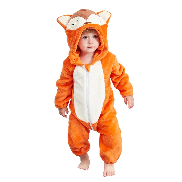 MICHLEY Halloween Costume Infant Baby Clothes Rompers Winter Flannel Hooded Bodysuits Pajamas Animals Overall Jumpsuit For Bebe