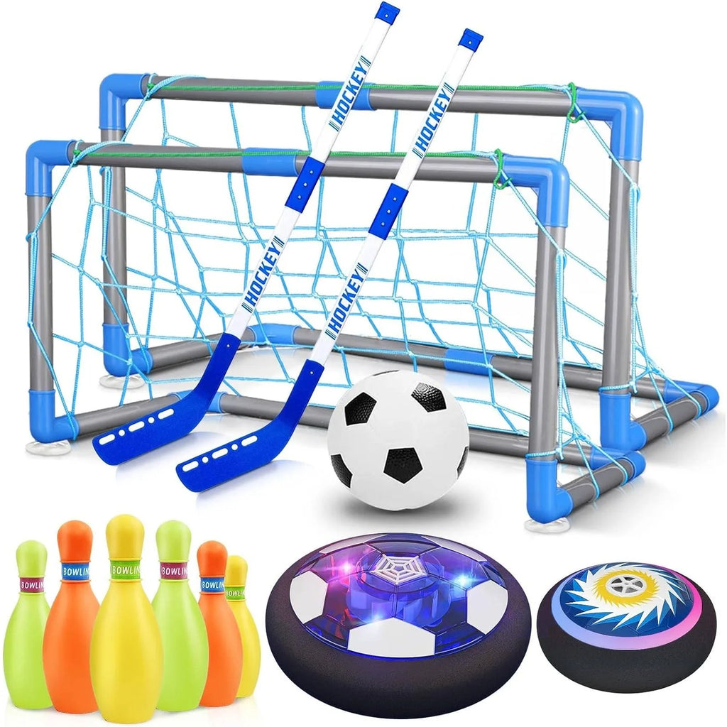 3-in-1 Hover Soccer Ball Hockey Bowling Set Indoor Outdoor Toys for Kids Outside Toys with LED Lights Christmas Birthday Gifts