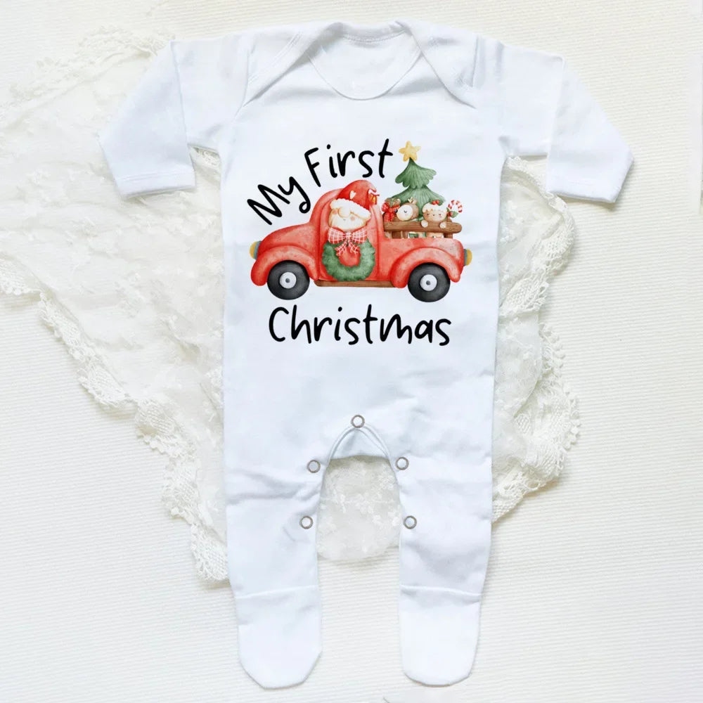 1st Christmas Babygrow Sleepsuit Boys Girls Cute Clothes Baby First Christmas Gift Toddler Xmas Sleepsuit Baby White Bodysuit