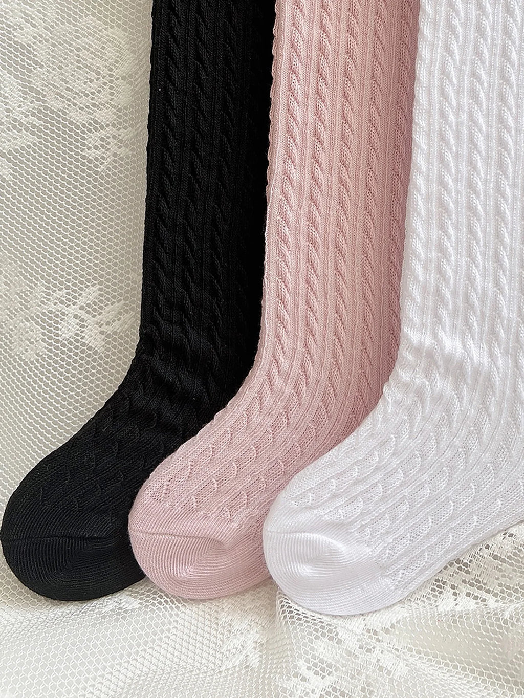 3pairs Girls Bow Decor Over The Calf Long Socks