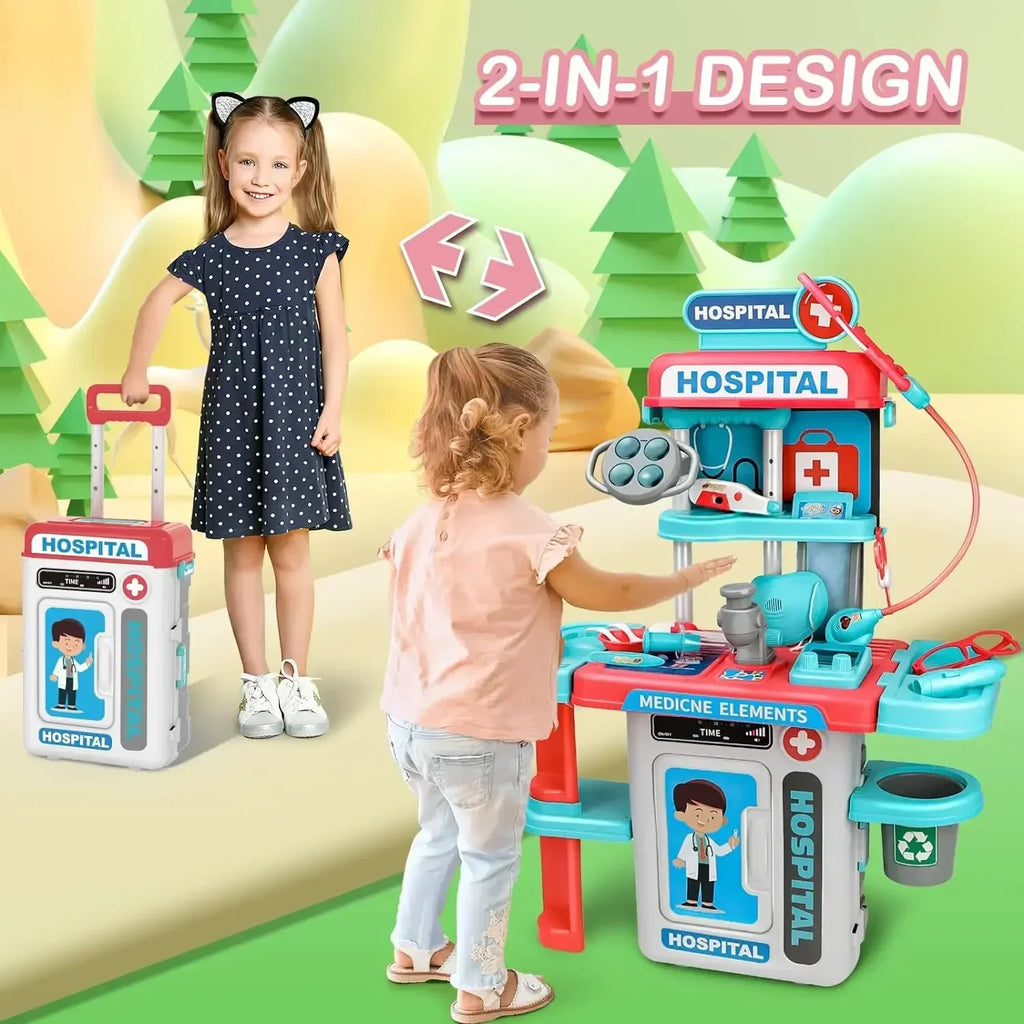 2 in 1 Doctor Kit for Kids Pretend Play Medical Station with Stethoscope Thermometer Sounds & Lights Doctor Toys for Boys Girls