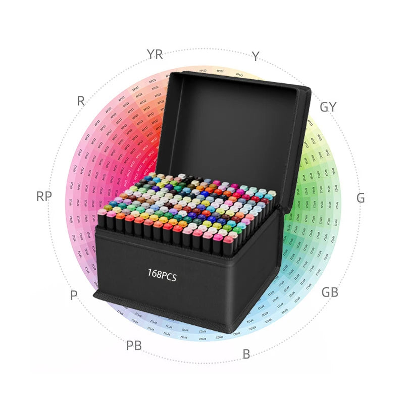 12/24/30/40/60/80/100/120/168pcs Art Marker Set, Watercolor Brush Pens For Students, Dual Tip Oil-Based Markers For Art Students