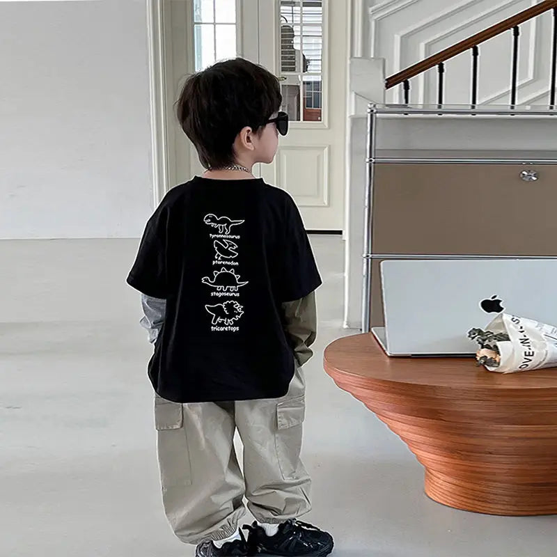 False Two-piece Casual Round Neck Boys' Top 3 Year Old Boy Clothes Children's T-shirt Kids Long Sleeve Tee Clothing 7 14 Years 8