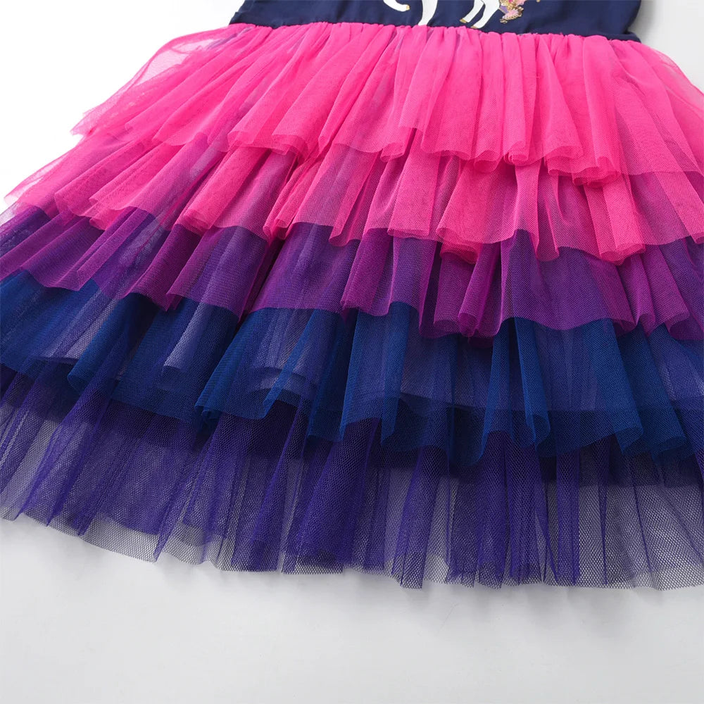 VIKITA Girls Summer Dress Kids Princess Gradient Sequined Wedding Birthday Party Gown Elegant Fashion Frocks Unicorn Costumes