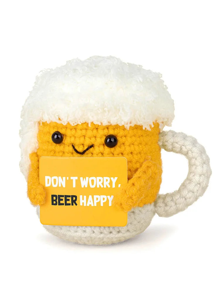 Funny Crochet Beer Handmade Ornaments Emotional Support With Card Desktop Ornament Handmade Knitte Beer Festival Gift Home Decor