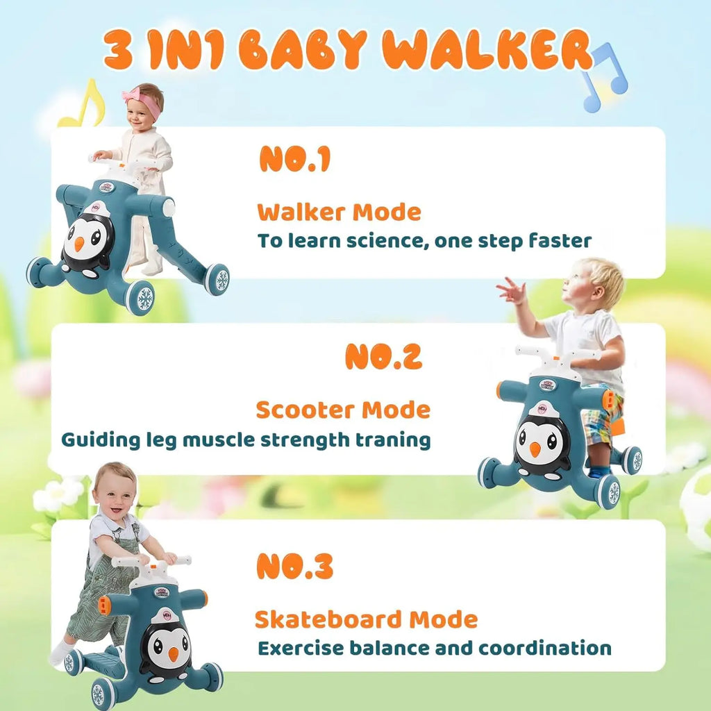 Baby Walker First Step 3 in 1 Sit-to-Stand Learning Walker Multifunctional Baby Push Along Walker Kids Activity Center