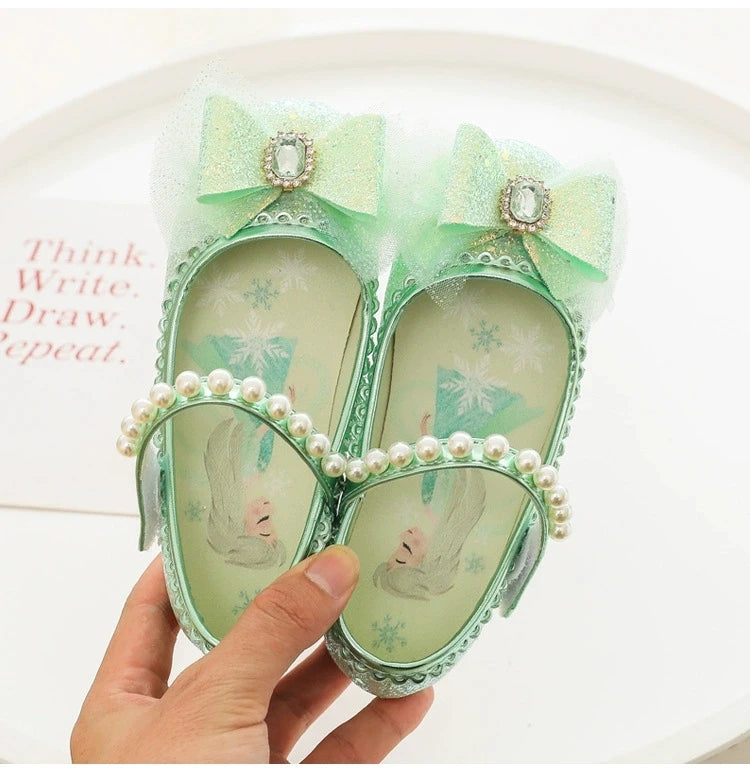 Disney Girl's Fashion Princess Shoes Frozen Princess Elsa Children's Shoes Girls Baby Green Pink Flat Shoes Performance Shoes