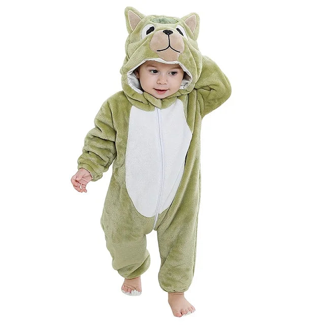 MICHLEY Halloween Costume Infant Baby Clothes Rompers Winter Flannel Hooded Bodysuits Pajamas Animals Overall Jumpsuit For Bebe