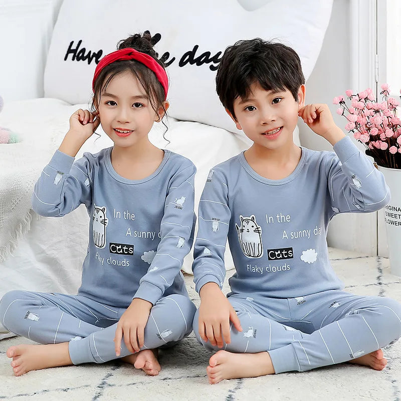 Children's Autumn Clothes and Pants Pure Cotton Set for Boys and Girls Warm Underwear Cartoon Pattern Children's Pajamas Set