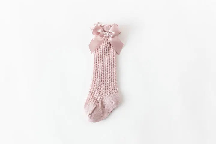 Limit quantity 0-2Y Children Girls Royal Style Bow Knee High Fishnet Socks Baby Toddler Bowknot Socks Kid Hollow Out Sock Sox