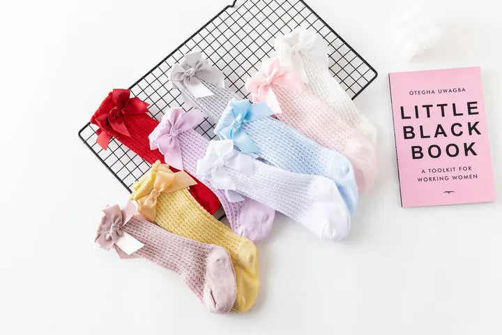 Limit quantity 0-2Y Children Girls Royal Style Bow Knee High Fishnet Socks Baby Toddler Bowknot Socks Kid Hollow Out Sock Sox