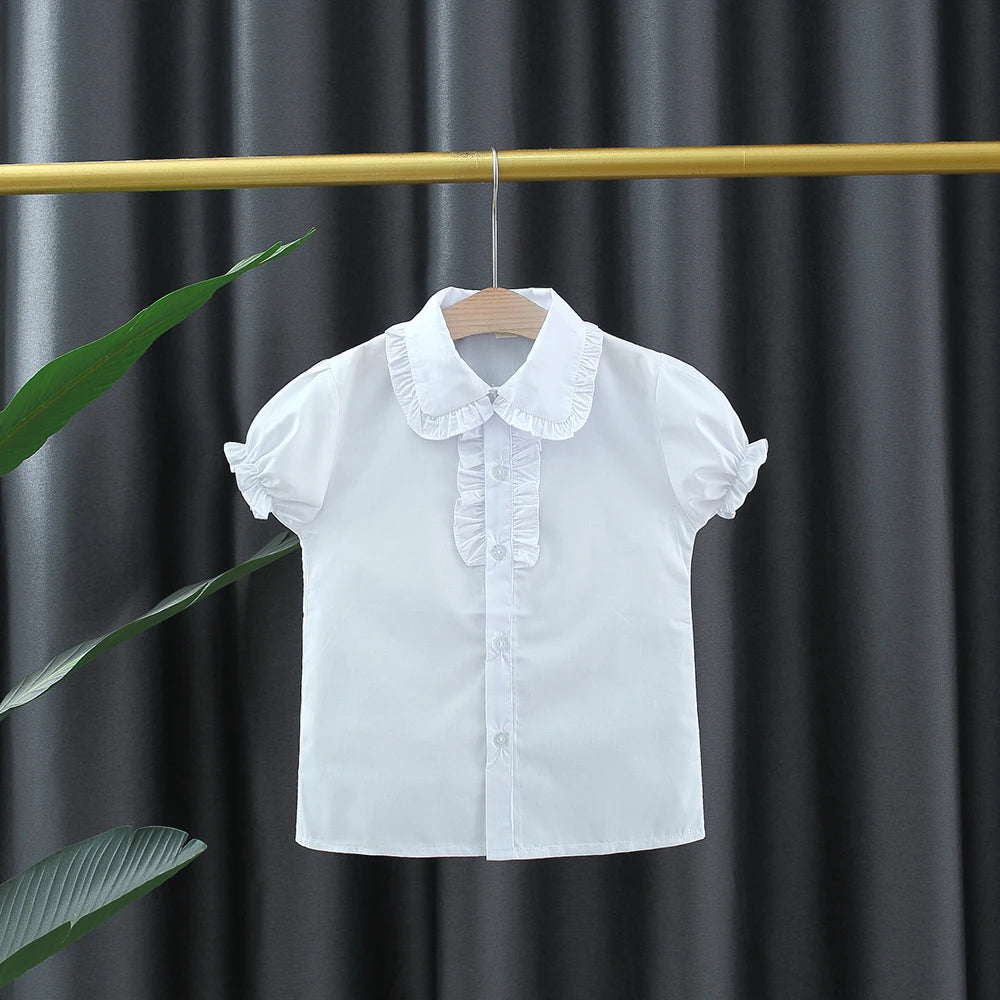 Baby Girl Short Sleeved Shirt, Summer New White Baby Collar Children'S Clothing (Suitable For Heights 120-170cm)